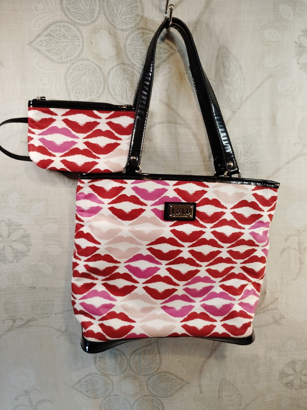 LULU By Lulu Guinness Lip Print Tote with Wristlet - Red & Pink Pattern